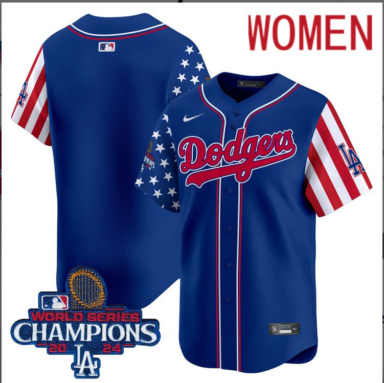 Women  MLB Los Angeles Dodgers blank American Style blue 2024 World Series Champions  Limited Jersey->customized mlb jersey->Custom Jersey